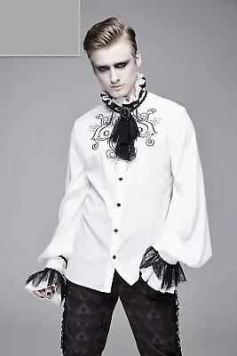 White Mens Formal Shirt Ruffle Front Collar Party Victorian Wedding Groom Top • $84