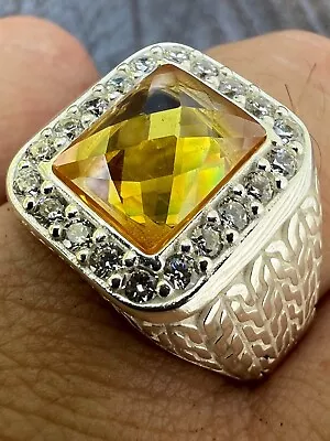 Mens Real 925 Sterling Silver Iced Simulated Yellow Canary CZ Hip Hop Ring • $47.23