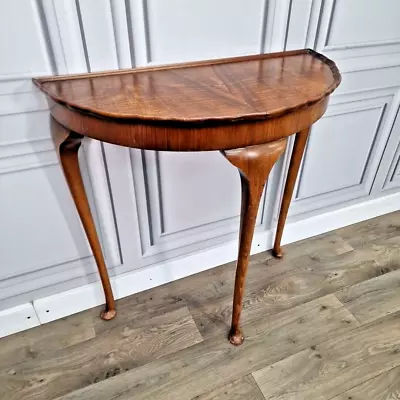 Antique Vintage Wooden Pie Crust Hall Half Moon Console Side Demi Lune Table • £119.99