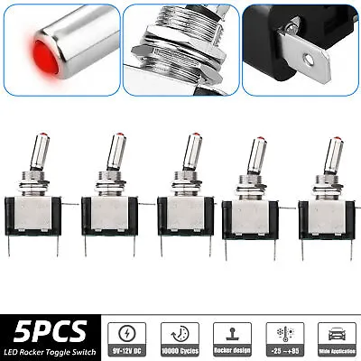 5 12V 20A Red LED Light Toggle Rocker Switch Control ON/OFF Marine Car Boat ATV • $8.99