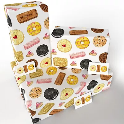 £5.95 • Buy Biscuits - 3 Sheets & Tags - 100% Recycled Birthday Gift Wrapping Paper