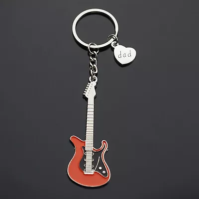 Orange Electric Guitar Keychain Dad Heart Father's Day Love Music Key Ring Gift • $6.99