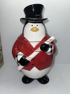 Studio Nova Penguin 12”  Cookie Jar  Top Hat Red Tuxedo Candy Cane New • $32