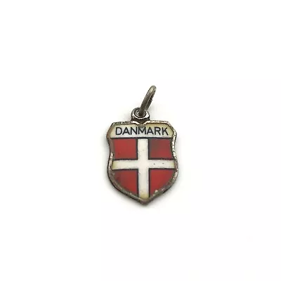 Vintage 835 Silver  Danmark  Enamel Denmark Flag Charm Pendant • $32.99