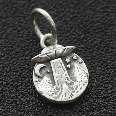 925 Sterling Silver UFO Alien Space Sci-Fi Pendant Charm Star Night Mountain • $13.98