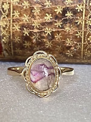 9ct  Gold & Blue John Oval Solitaire Ring Size L 1.6g • $232.12