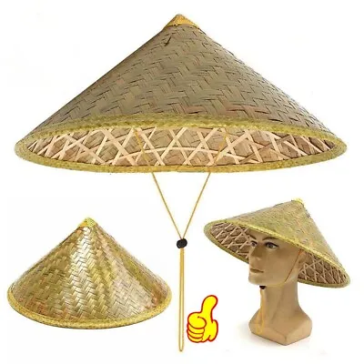 1X Chinese Oriental Coolie Straw-Bamboo Sun Hat Farmer Rice Hat Fishing • $12.99