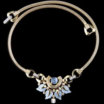 Mazer 'Printemps' Gold And Blue Moonstone Fruit Salad Leaves Choker Necklace • $675