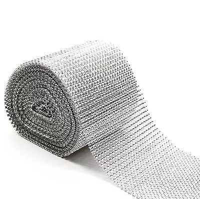 £1.19 • Buy 1 Metre Length - Silver Diamond Diamante Effect Ribbon Trim Cake Bridal Craft