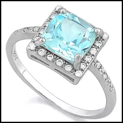 1.8 CARAT BABY SWISS BLUE TOPAZ & CREATED DIAMOND 925 STERLING SILVER New • £37.99