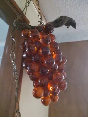 Vintage Lucite Grape Bunch Hanging Light Orange Amber Color Works Driftwood  • $200