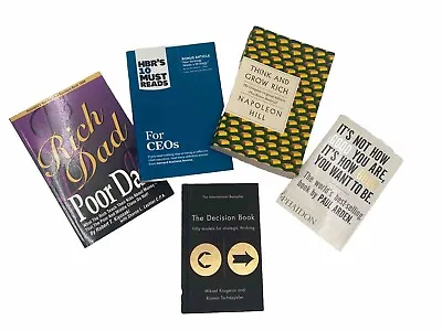 Business Book Bundle X 5 Rich Dad Poor Dad Think And Grow Rich HBR Etc • $45.99