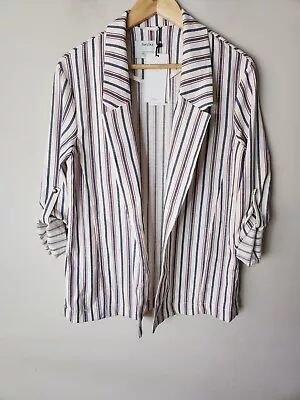 $24.95 • Buy Bershka Blazer Jacket Womens Medium White Striped Roll Tab Sleeve Lightweight