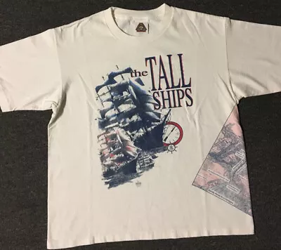 Vtg 90s Hypercolor New York All Over Print Sailing Shirt L Single Stitch USA NYC • $99.95