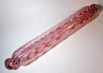 Rare Antique Nailsea Glass Rolling Pin - Pink Swirl - Freres De La Bertouche 17  • £160