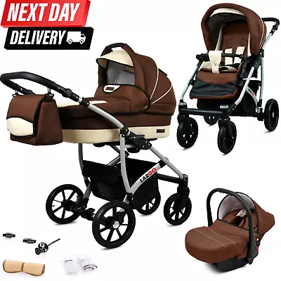 £299.99 • Buy Baby Buggy Stroller With Car Seat Pram 3 In 1 Travel System Brown Cream