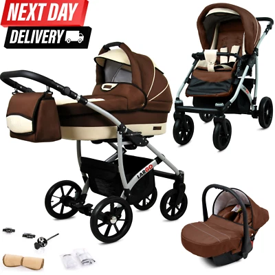 £299.99 • Buy Baby Buggy Stroller With Car Seat Pram 3 In 1 Travel System Brown Cream