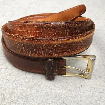 MARTIN DINGMAN Leather Belt Brown Lizard Grain Italian Calfskin Brass Buckle 40 • $24.93