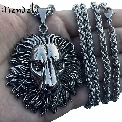 MENDEL Mens Heavy Stainless Steel Large Lion Head 30 Inch Pendant Necklace Chain • $12.99
