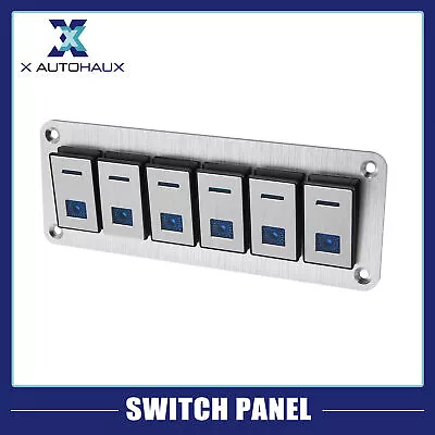 Car Boat 6 Gang 5 Pin Toggle Rocker Switch Panel W/ Blue Indicator Silver Tone • $48.89