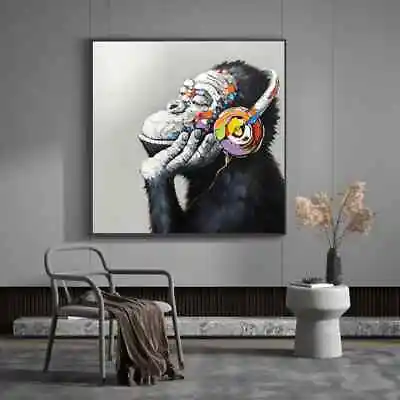 Doodle Cute Monkey Canvas Listen To Music Decorative Pictures • $19.99