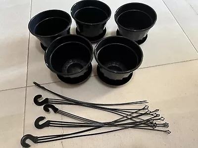 Black 170 Mm Plastic Pots And Hangers With Saucer Great Hanging Basket • $28.50