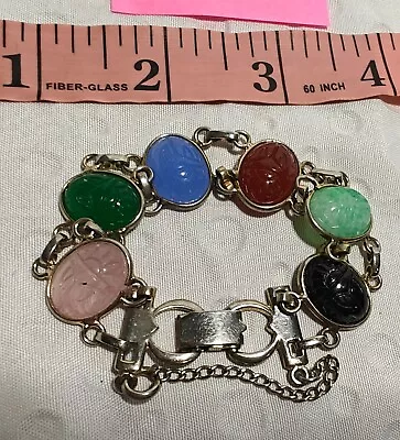 Vintage Multi-color Stone/glass Silver Scarab Tennis Bracelet About 7 Length • $6.50