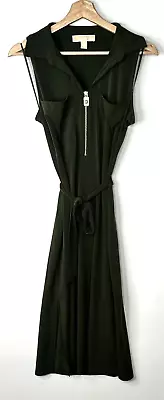 Michael Kors Womens Dress Midi Belted Sleeveless 1/4 Front Zip Green Size Medium • $36.99