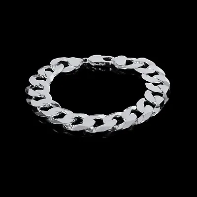 Solid 925 Sterling Silver Bracelet Curb Chain Mens Boys Italian Style Heavy • £137.85