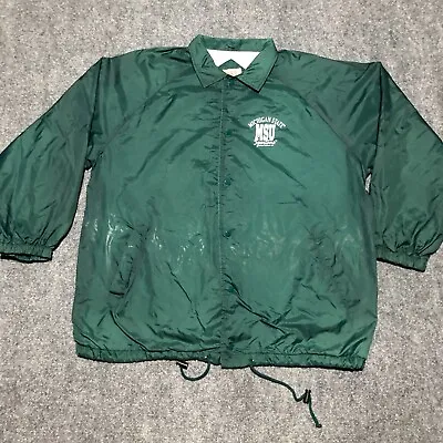 Michigan State Jacket Mens XL Green Vintage Windbreaker Coach Snap Up 90s 5278 • $19.96