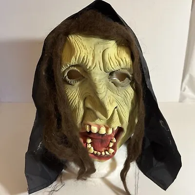 $19.95 • Buy Halloween Witch Mask Scary Adult Mask Black Hood & Hair Green Face Crazy Teeth