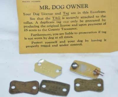 Vintage Brass Dog License Tags Lancaster County PA 1970-1977 Copper Rivets Lot 5 • $65