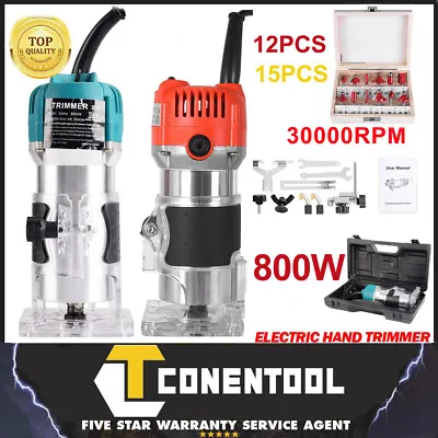 CONENTOOL 800W Palm Router Mini Hand Held Router Set Wood Laminator Trimmer Tool • £18.49