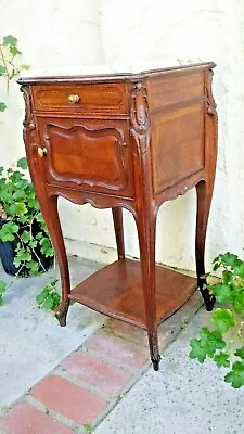 French Nightstand Rococo Marble Top Hand Carved Solid Walnut From Paris France • $950