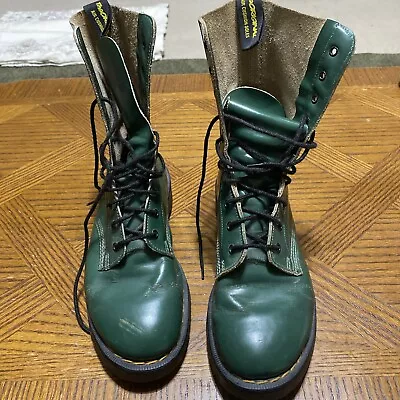 Vintage Dr. Martens Doc England 1460 Green Leather Boots Multi Color Stitches • $49.99