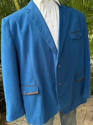 Haband Travelers Mens Blazer Size 2x 52 Royal Blue Sport Coat Ribbed Polyester • $73.25