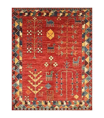 5x7 Ft Red Gabbeh Tribal Afghan Hand Knotted Veg Dye Wool Animal Rug • $699