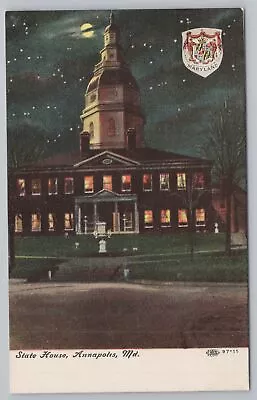 State View~Annapolis Maryland~State House~Night Lights~Vintage Postcard • $2.70