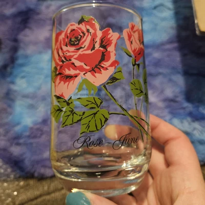 $10 • Buy JUNE BROCKWAY Flower Of The Month Glass Tumbler ROSE Mid Century 12 Oz 