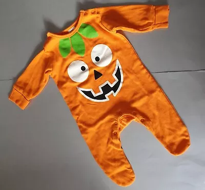 Halloween Unisex Baby Pumpkin Sleepsuit 0-3 Months Orange Babygrow  • £2.70