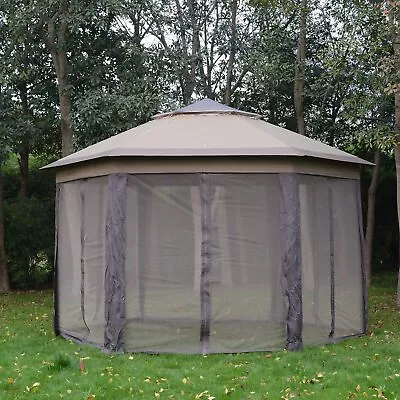 Outsunny 4m X 4m Metal Frame Mesh Pop Up Easy Garden Double Roof Gazebo Brown • £177.95
