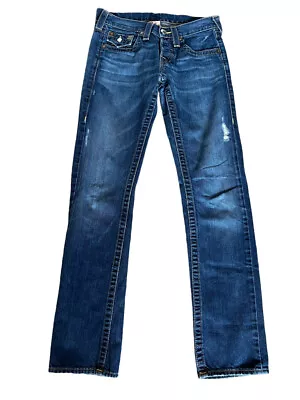 True Religion Jordan Distressed Straight Leg Jeans Sz 25 100% Cotton Button Fly • $49.99