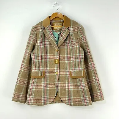 Joules Winscombe Tweed Jacket Womens 12 14 Brown Check Country Riding Hacking • $68.48