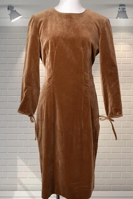 STUNNING Caramel Velvet Bow Shift Dress - ACNE STUDIOS UK 6 • £54.99