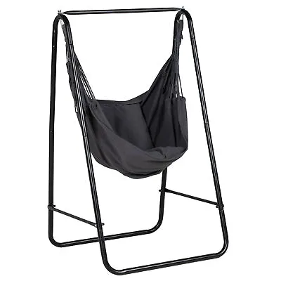 Outsunny Patio Hammock Chair W/ Stand Hanging Chair W/ Cushion Armrest Grey • £65.99