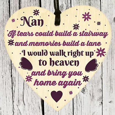 Nan In Heaven Hanging Wooden Heart Sign Plaque Memorial Gifts Nanny Keepsake • £3.49