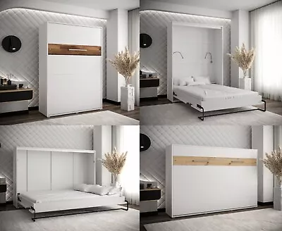 Wall Hidden Murphy Double Bed HOMEY 140 X 200 Cm Vertical Horizontal White Gloss • £959