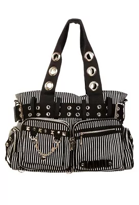 £34.99 • Buy White Stripes Gothic Rockabilly Punk Emo Canvas Handcuff Bag BANNED Apparel