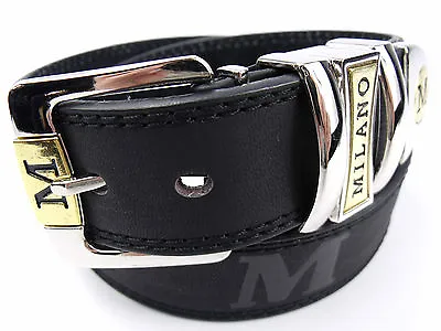 New Milano Mens Quality Black Leather 1.5  Wide Silver Buckle Belt Smart Casual  • £11.99