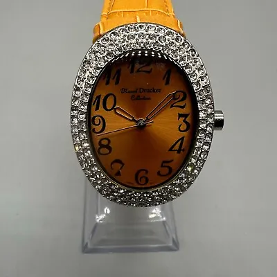 Marcel Drucker Watch Women Silver Tone Crystal Bezel Orange Leather Band • $21.24